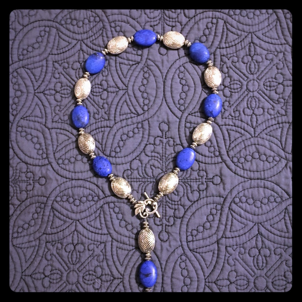 Chunky Sterling and Turquoise Lariat Necklace